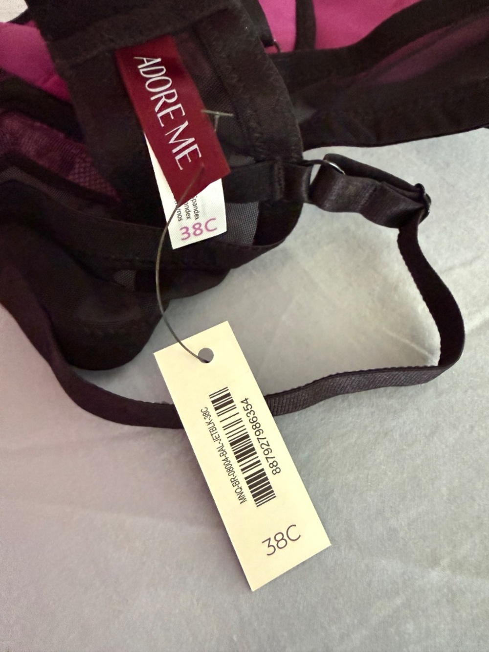 Hot Pink & Black Lace Push Up Bra Set - Adore Me - Size 38C, New - Picture 4 of 9